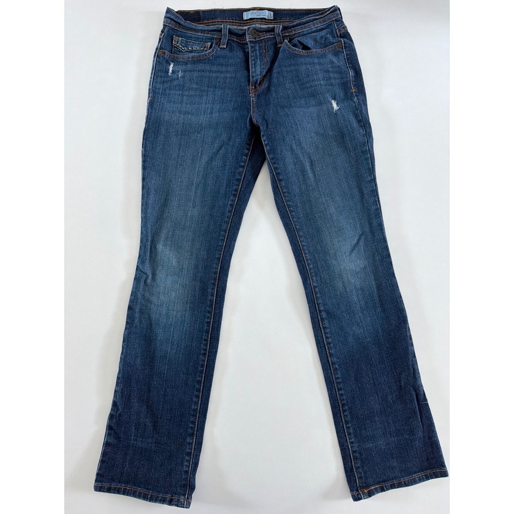 Levis 505 Straight Leg Jeans Dark Wash Blue Denim Distressed 4 S/C Womens